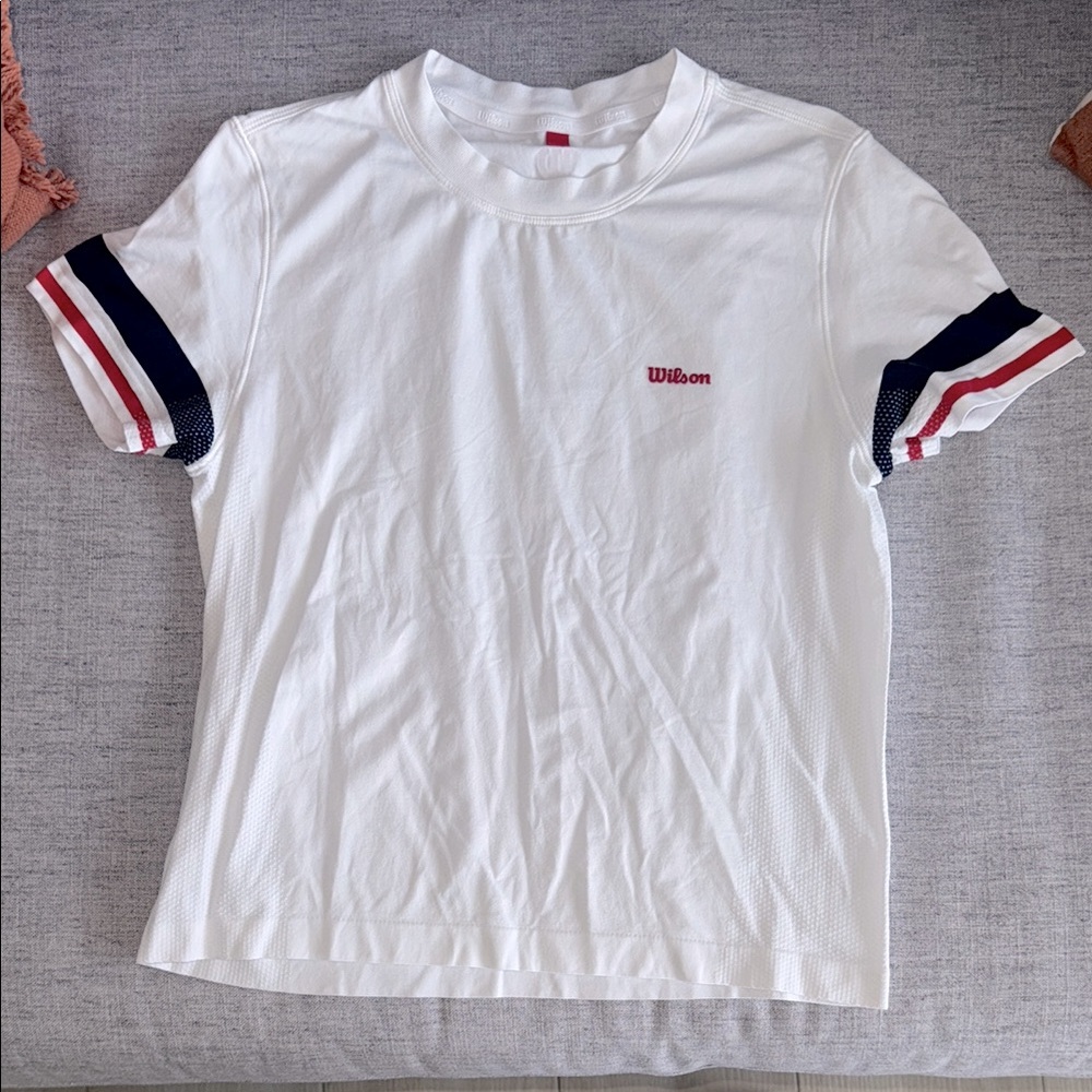 Wilson White T-Shirt with Red and Blue Accents